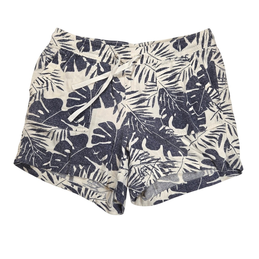 Nautica Women's Shorts Sz L White‎ Blue Tropical Leaf Casual Beach Coastal Chic